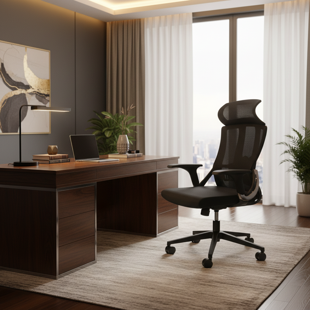 Ergonomic Mesh High Back Office Chair with Fixed Headrest & Arms - Dubai UAE | IH 1022