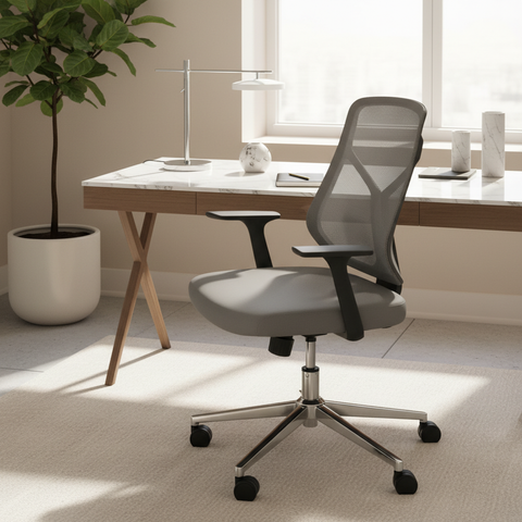 Medium Back Mesh Office Chair UAE | Ergonomic Chrome Base | Dubai Office Furniture | IH A336 GRY