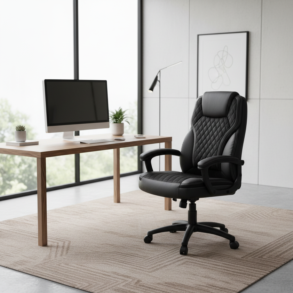 High Back Black PU Executive Office Chair with Chrome Base and Nylon Casters in Modern Home Office Setup – IH 7123 | Buy Office Chair in UAE