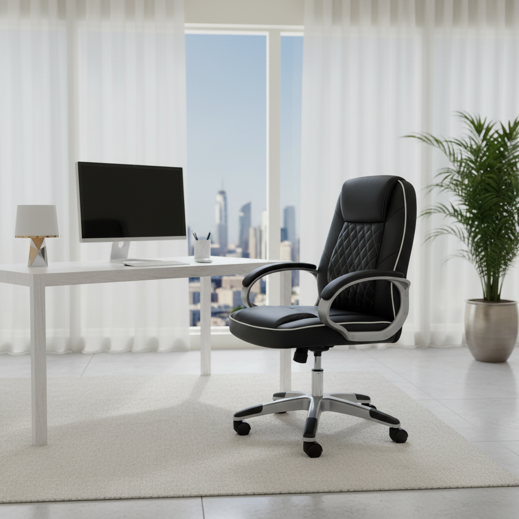 IH 7120 High Back Black PU Executive Office Chair with Chrome Base in luxury home office setup, UAE delivery