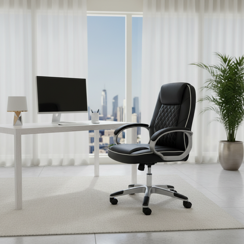 IH 7120 High Back Black PU Executive Office Chair with Chrome Base in luxury home office setup, UAE delivery