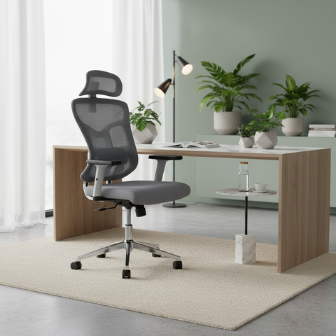 Ergonomic Mesh High Back Office Chair with Headrest UAE | Premium Executive Chair Dubai | IH 8001 (Grey)