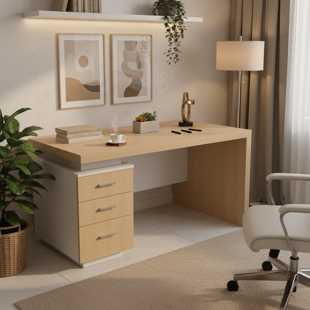 INFINI HOMES Executive Table UAE - Model KN140-EX-BX Light Oak White 140x70cm Dubai Abu Dhabi Sharjah