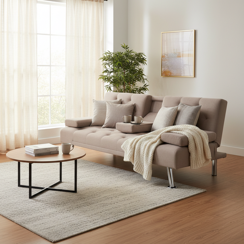 Sofa Cum Bed IH SB1038 | Brown Convertible Sofa Bed Dubai UAE