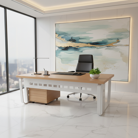 Office Desk 1.4m Light Walnut Frame White Top (140x70x75cm) | Premium Office Furniture UAE | IH 7772