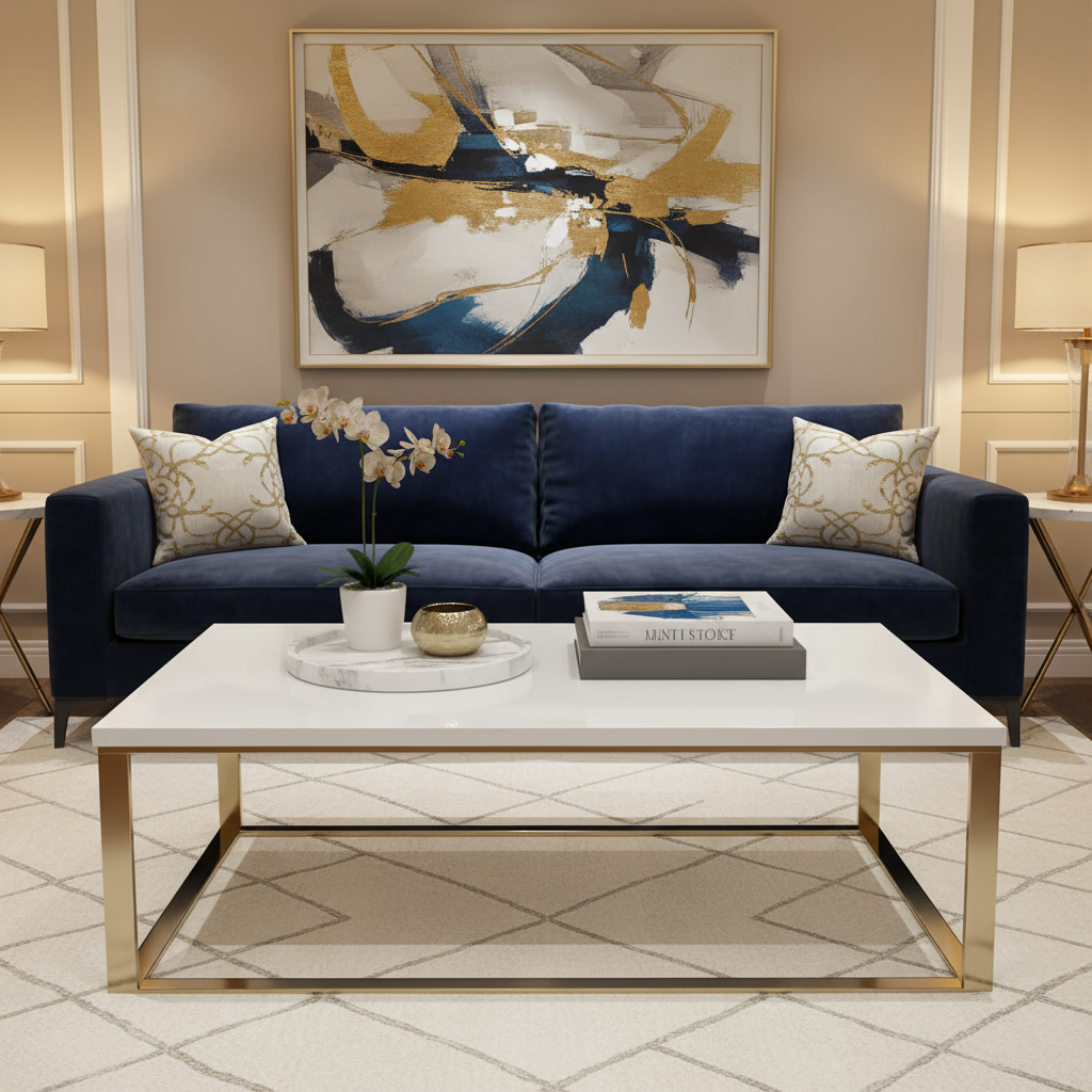 Rectangular Coffee Table White Top Steel Frame | UAE Furniture | Dubai Abu Dhabi Sharjah