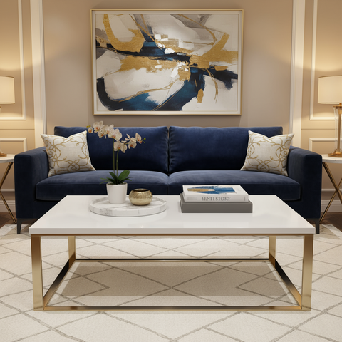 Rectangular Coffee Table White Top Steel Frame | UAE Furniture | Dubai Abu Dhabi Sharjah