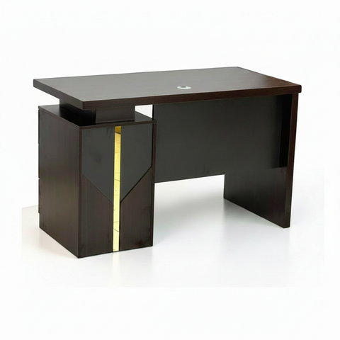 Wenge Office Desk with Gold Metal Accent Strip and Cable Port – Modern Executive Desk 120cm 140cm UAE