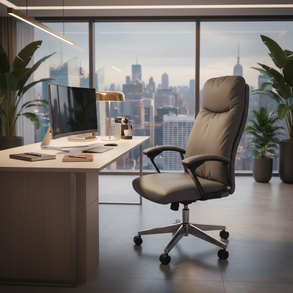 Executive Office Grey Chair High Back PU Leather Boss Chair UAE | Chrome Base Ergonomic Desk Chair | IH A35