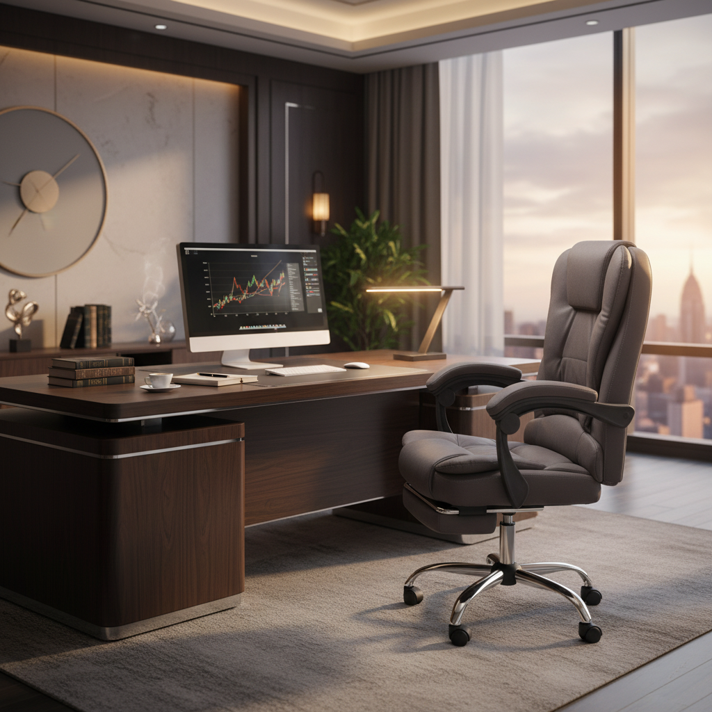 Executive Office Chair with Footrest - Brown PU Leather | Ergonomic Reclining Chair UAE | IH 109PU