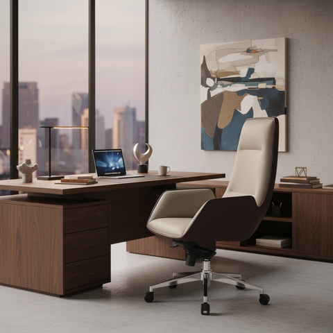 Executive Office Chair PU Leather High Back - Boss Chair Beige Coffee | UAE | IH 965