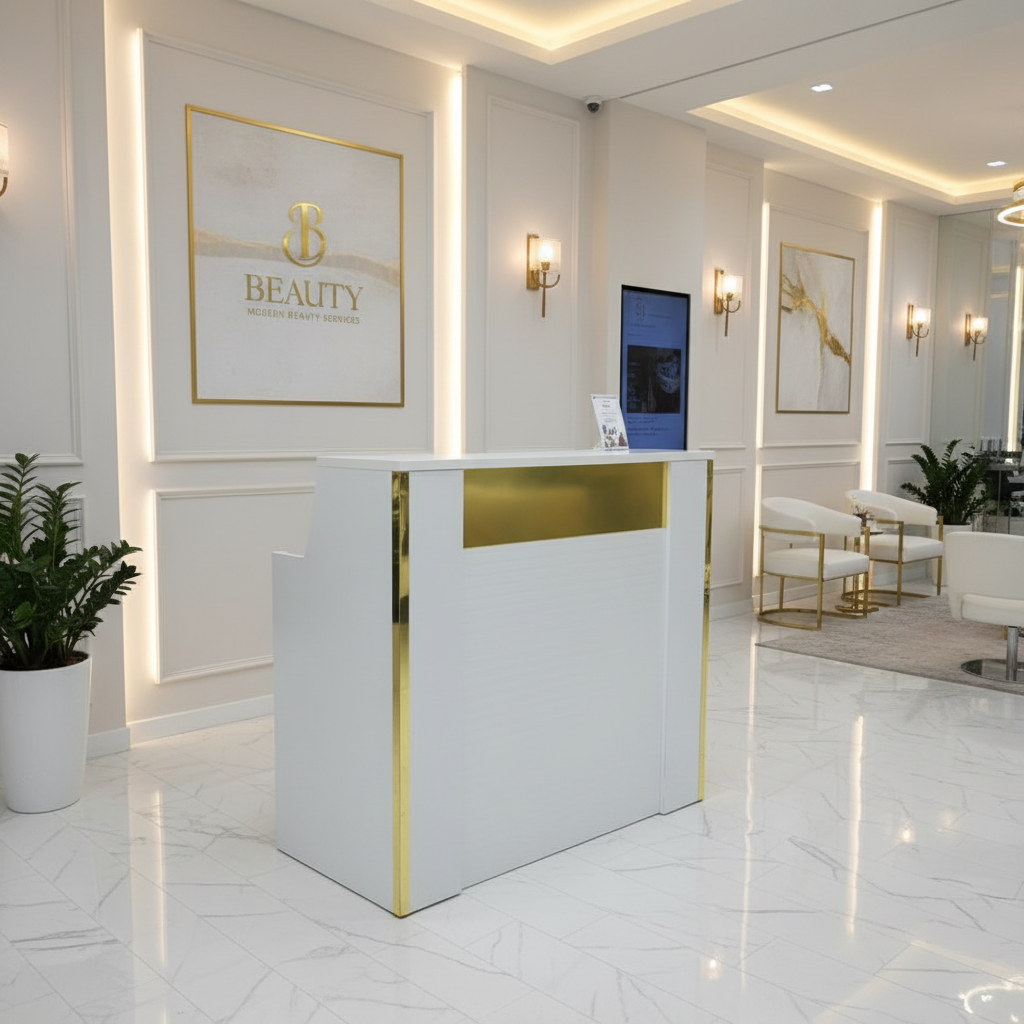 Reception Table IH R8940 | White Gold Office Desk UAE