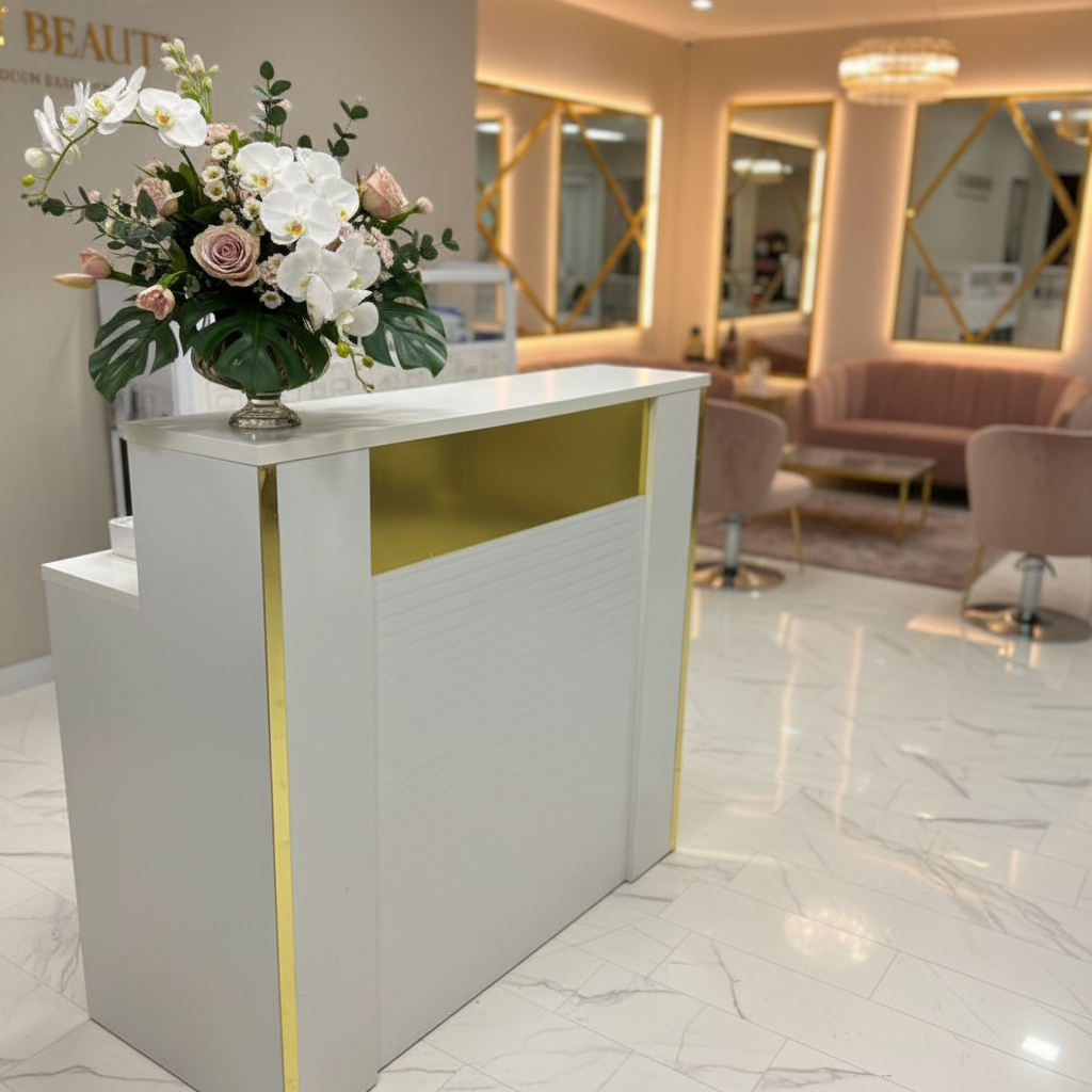 Reception Table IH R8940 | White Gold Office Desk UAE