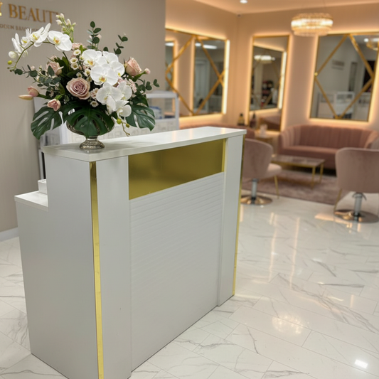 Reception Table IH R8920 | White Gold Office Desk UAE