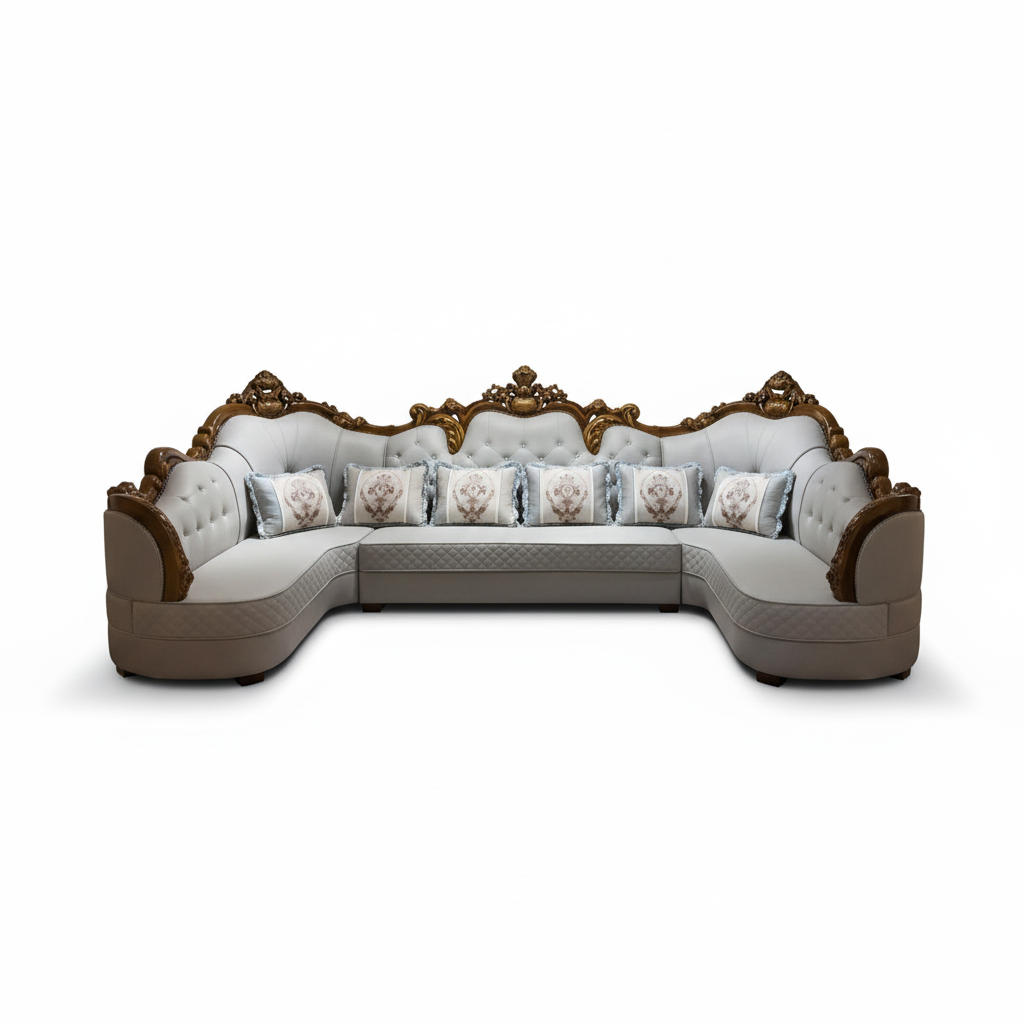 PU Classic Sofa Set IH-2268B | Light Grey | 400×220×141 cm – INFINI HOMES