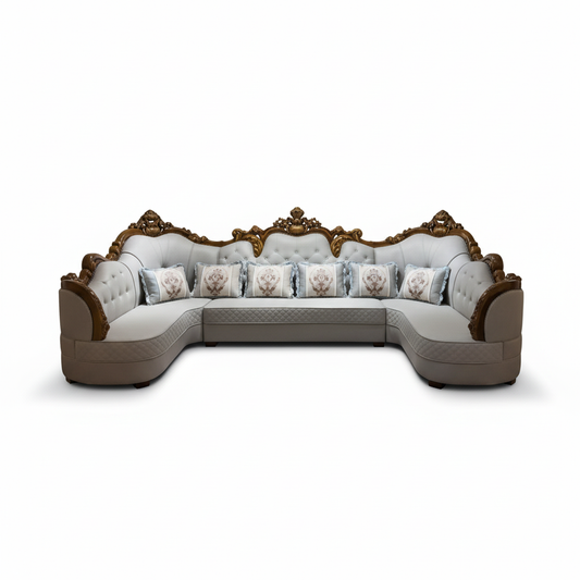 PU Classic Sofa Set IH-2268B | Light Grey | 400×220×141 cm – INFINI HOMES