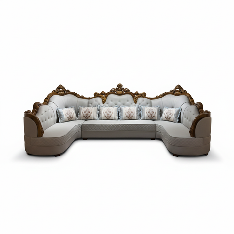 PU Classic Sofa Set IH-2268B | Light Grey | 400×220×141 cm – INFINI HOMES