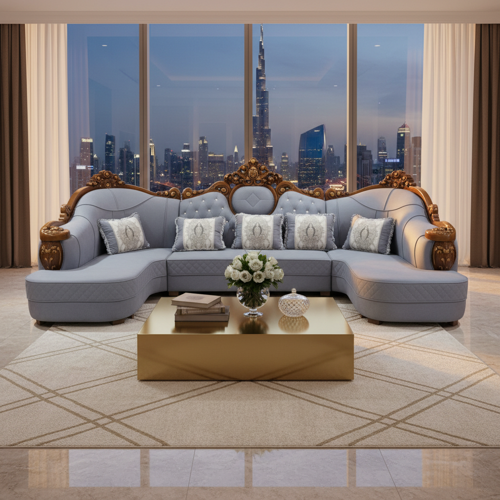 PU Classic Sofa Set IH-8806B | 400×205×135 cm | Grey | INFINI HOMES UAE