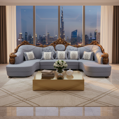 PU Classic Sofa Set IH-8806B | 400×205×135 cm | Grey | INFINI HOMES UAE