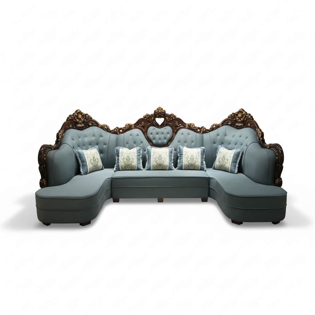PU Classic Sofa IH 8762 – Light Blue | Premium Living Room Sofa UAE