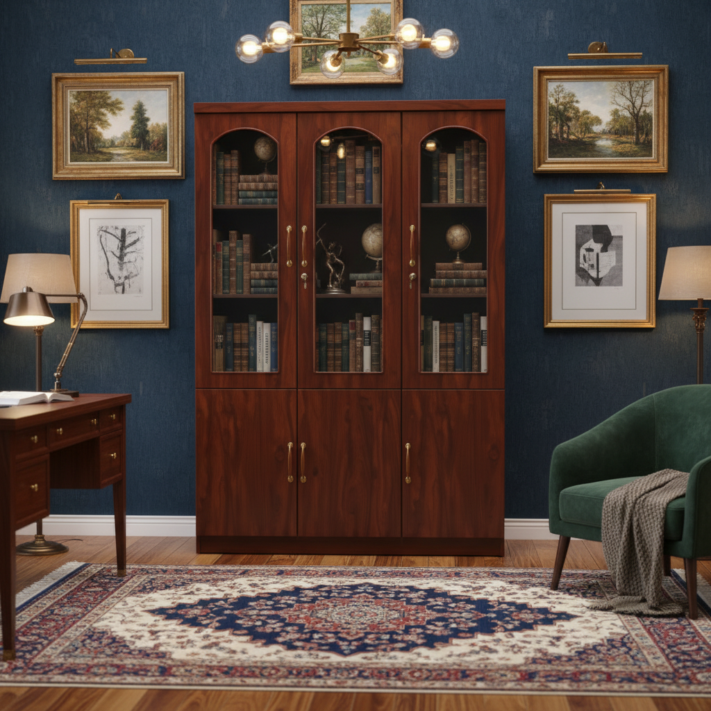 Walnut Book Cabinet with Lockable Glass Doors in Classic Study Room UAE | IH 903 – INFINI HOMES