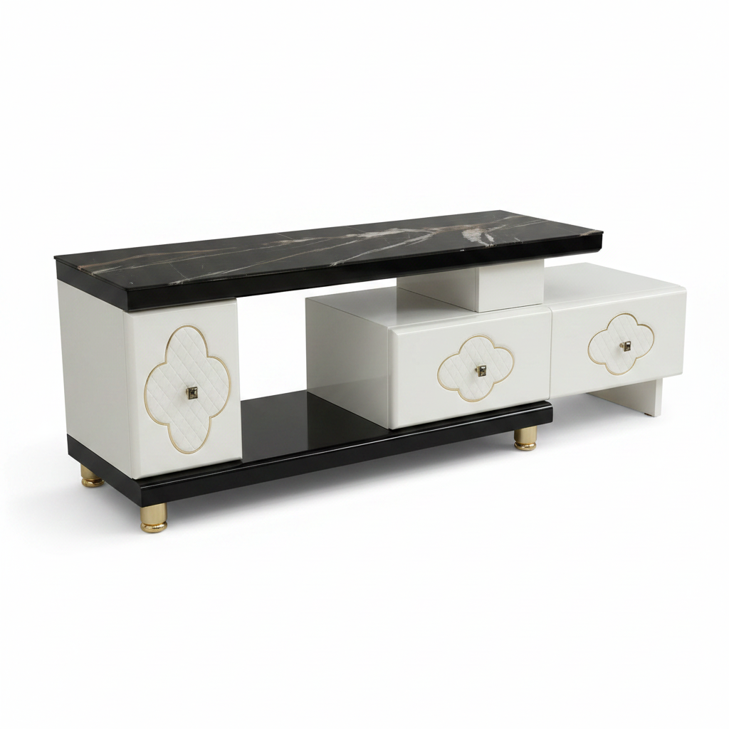 TV Stand 150cm | White & Black Entertainment Unit | IH TV304