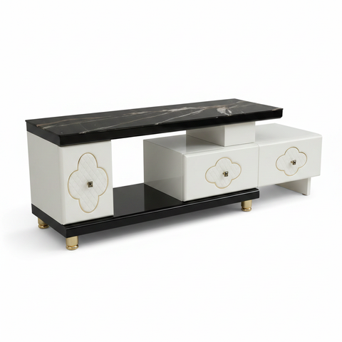 TV Stand 150cm | White & Black Entertainment Unit | IH TV304