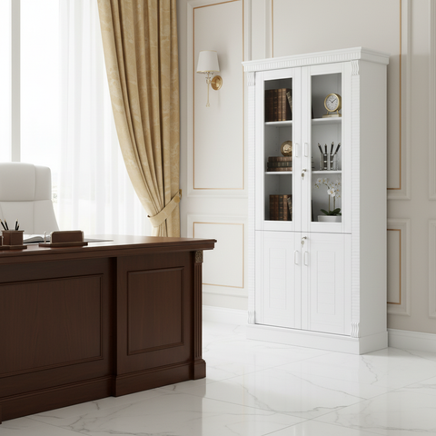 Luxury White Office Storage Cabinet with Display 80x200x4 IH 312 | UAE Delivery