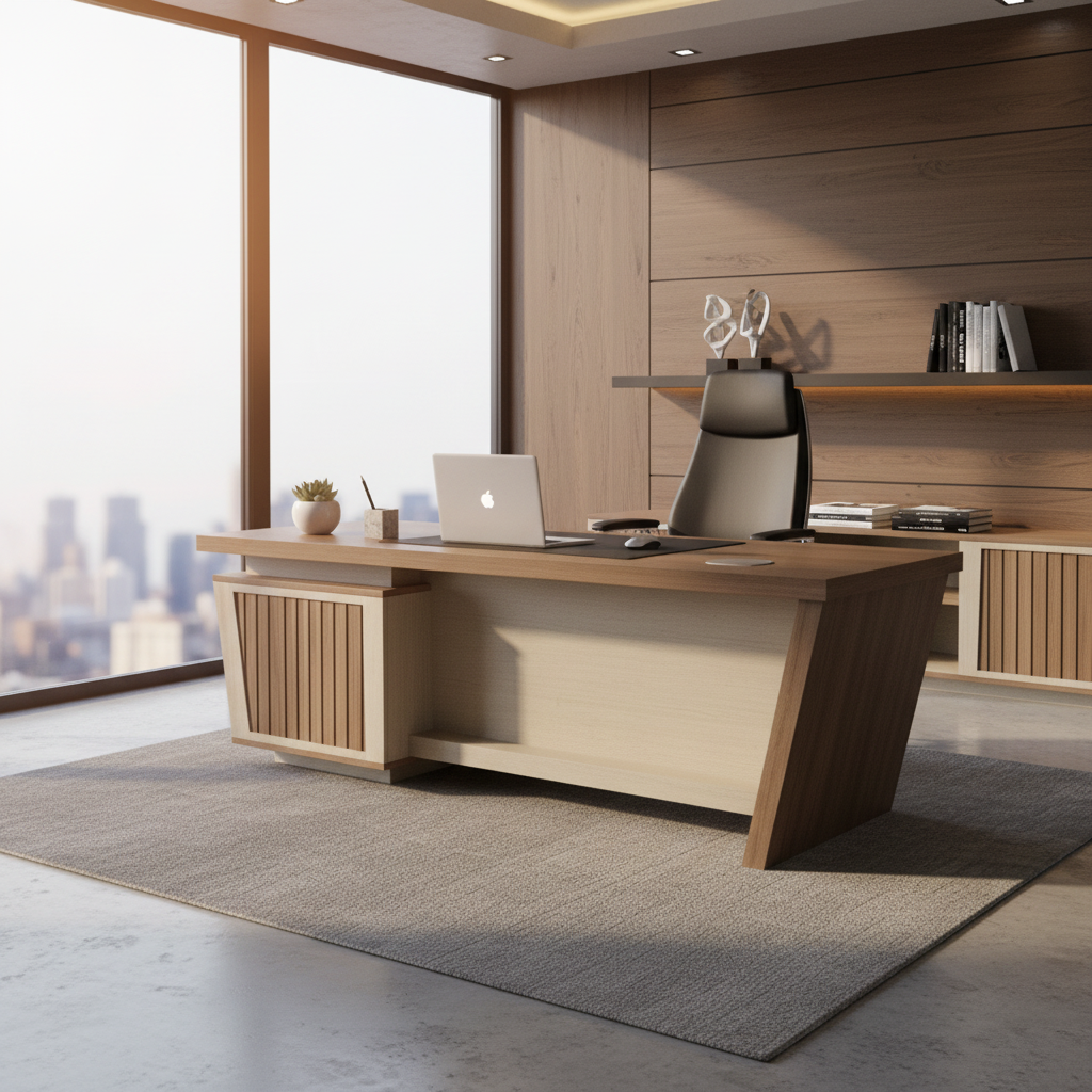 Office Desk 1.2m Coffee & Khaki | Premium Workspace Furniture UAE