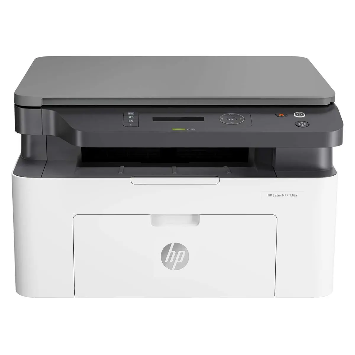 HP LaserJet MFP 136A monochrome all-in-one laser printer front view – compact home office printer UAE