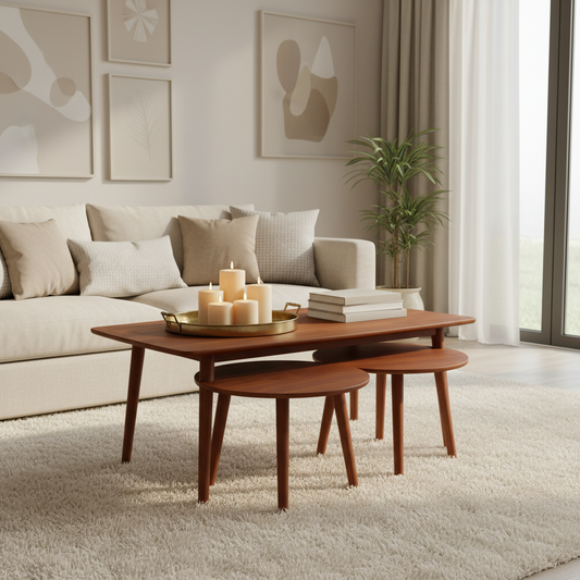 Mahogany Coffee Table Set IH 808 | 1+2 Piece | 120x60x45 & 60x60x45 cm
