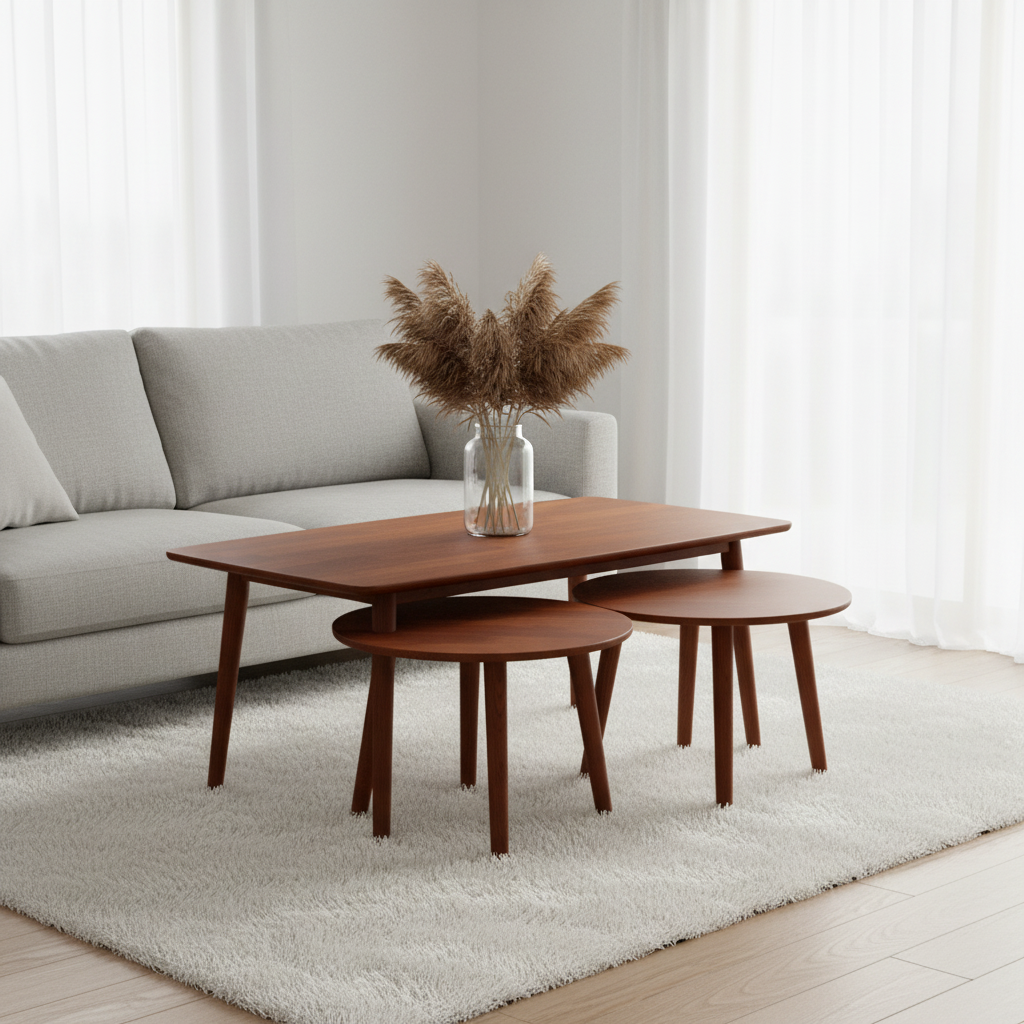 Mahogany Coffee Table Set IH 808 | 1+2 Piece | 120x60x45 & 60x60x45 cm