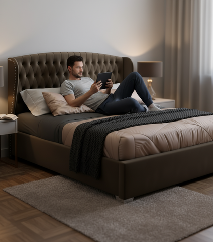 Luxury Super King Bed 200x200cm UAE | Premium Wingback Tufted Wooden Bed Dubai Abu Dhabi