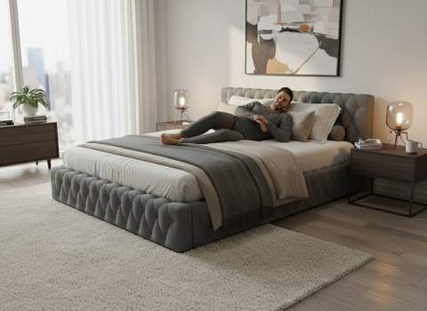 Premium Low-Profile Tufted Upholstered Wooden Bed 150×190cm Double Size | UAE Delivery to Dubai, Abu Dhabi, Sharjah