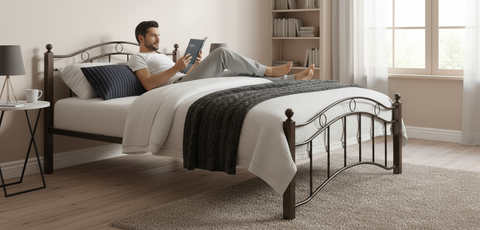 Heavy Duty Wooden Steel Bed Frame UAE | Twin Size Mahogany Bed | Dubai Abu Dhabi Sharjah