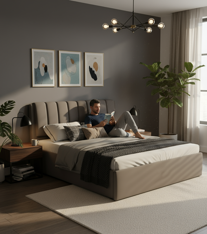 King Size Wooden Bed Dubai UAE | Premium Upholstered Headboard 180×200cm | INFINI HOMES