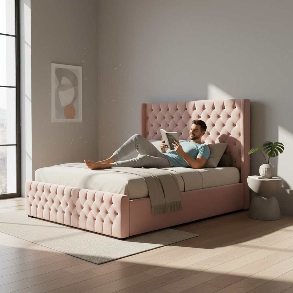 Luxury Tufted Upholstered Wooden Bed 160×190 cm | UAE Delivery to Dubai, Abu Dhabi & All Emirates