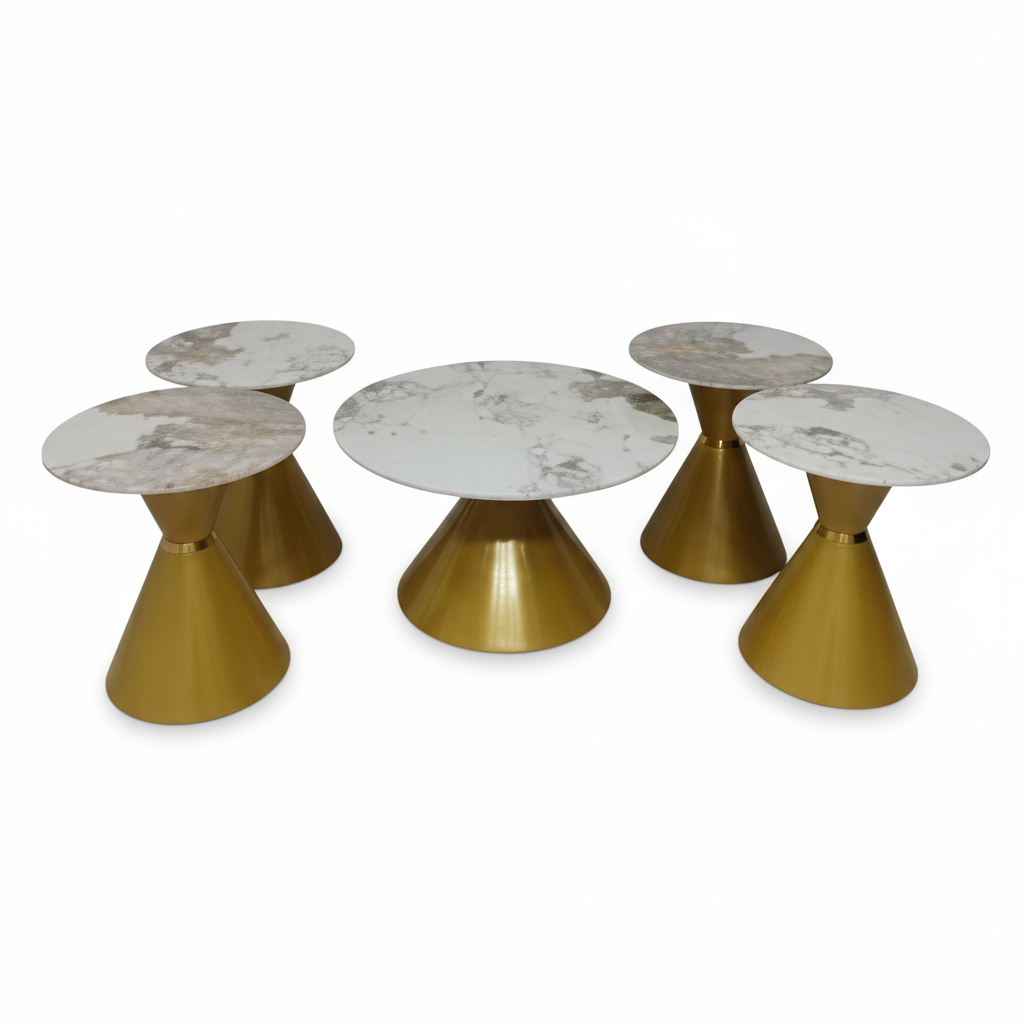 Sintered Stone Coffee Table with Golden Base | IH 089 | 80×80 & 50×50 cm
