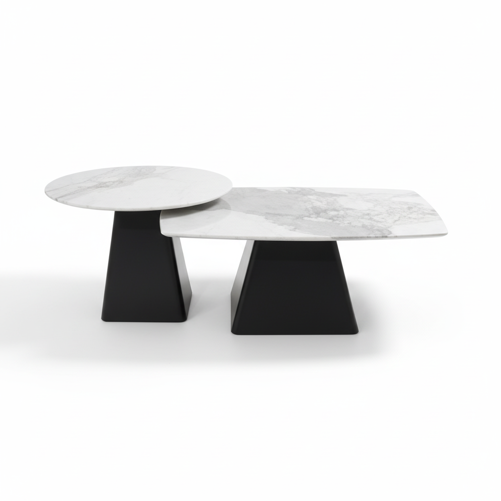 Sintered Stone Coffee Table Set (1+1) | IH 9005 – White & Black