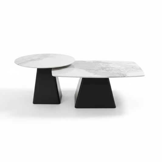 Sintered Stone Coffee Table Set (1+1) | IH 9005 – White & Black