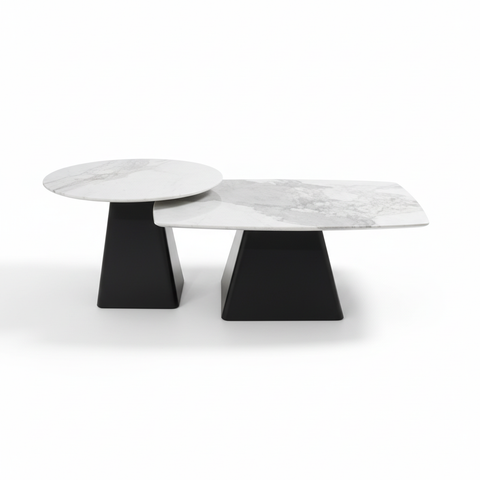 Sintered Stone Coffee Table Set (1+1) | IH 9005 – White & Black