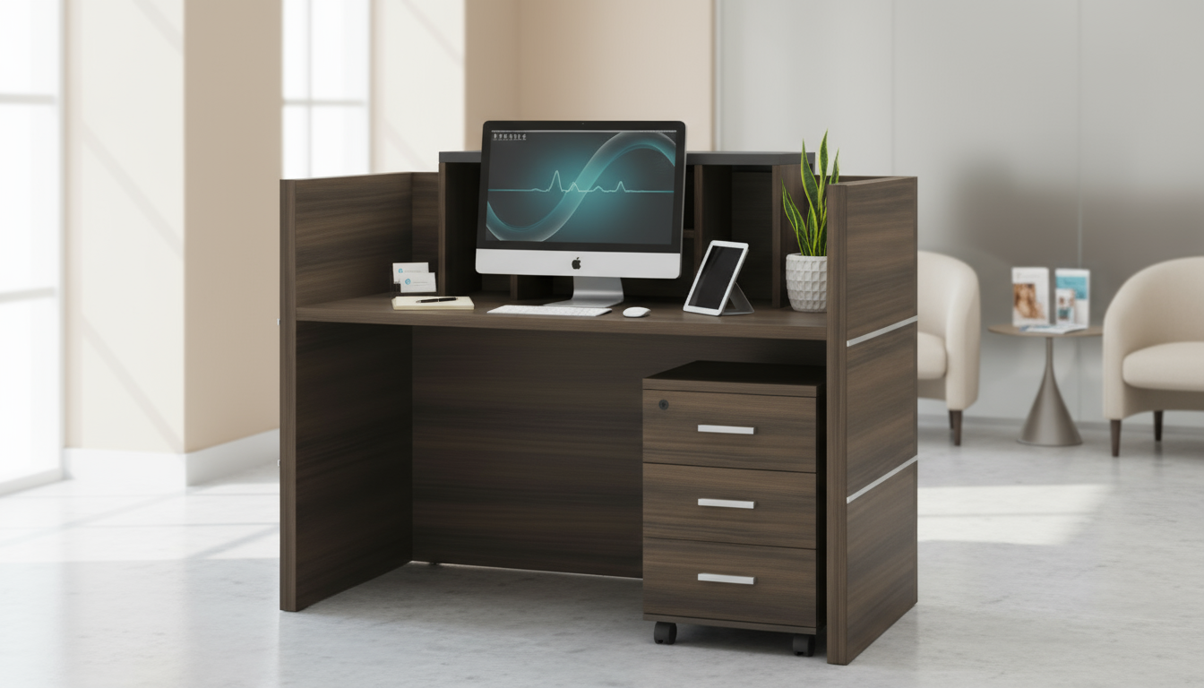 INFINI HOMES Reception Table UAE - Model RCP-140-BG 140x60x105cm Pedestal Drawer Dubai Abu Dhabi Sharjah