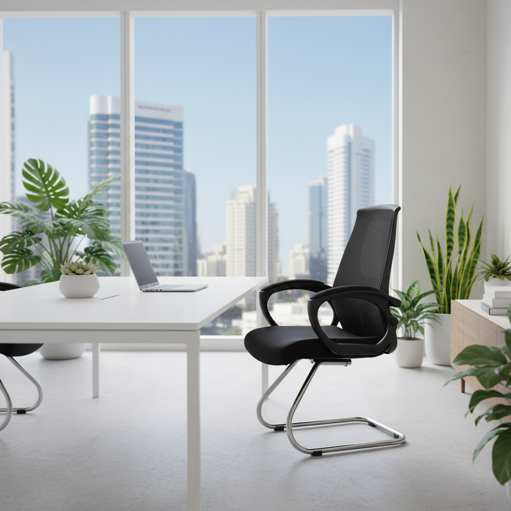 Ergonomic Mesh Visitor Chair UAE | Office Guest Chair with Chrome Base & Nylon Arms | IH 544V