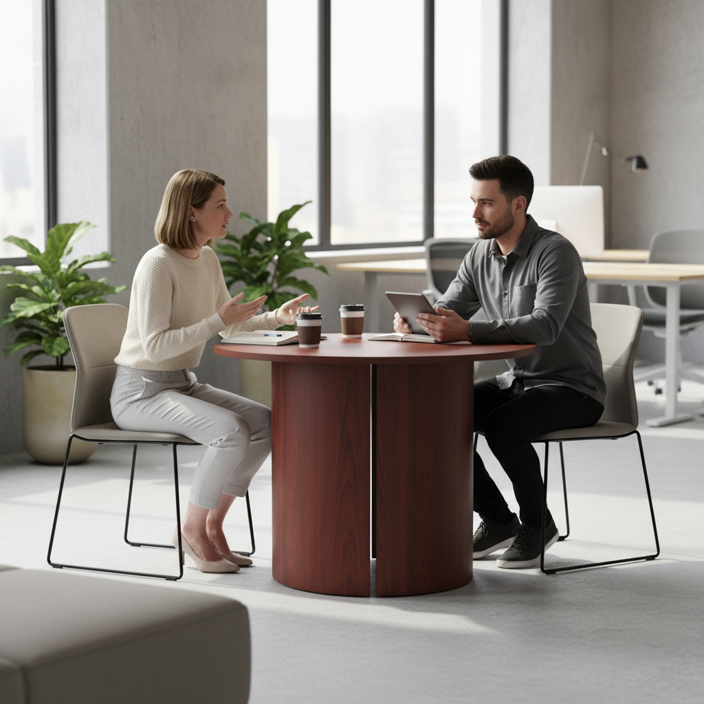Round Meeting Table for Co-Working Space UAE – Wooden Office Desk | INFINI HOMES