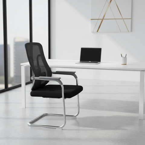 Mesh Visitor Chair with Fabric Seat & Chrome Cantilever Base in Contemporary Office UAE – IH 318V | INFINI HOMES