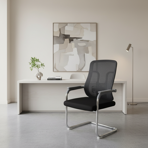 Mesh Back Visitor Chair with Chrome Arms in UAE Office Reception – IH 318V | INFINI HOMES