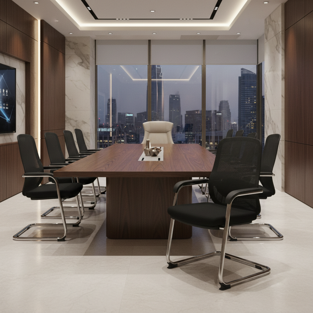 Mesh Visitor Chair for Boardroom & Conference Room in UAE – Black & Grey | IH 202 | INFINI HOMES