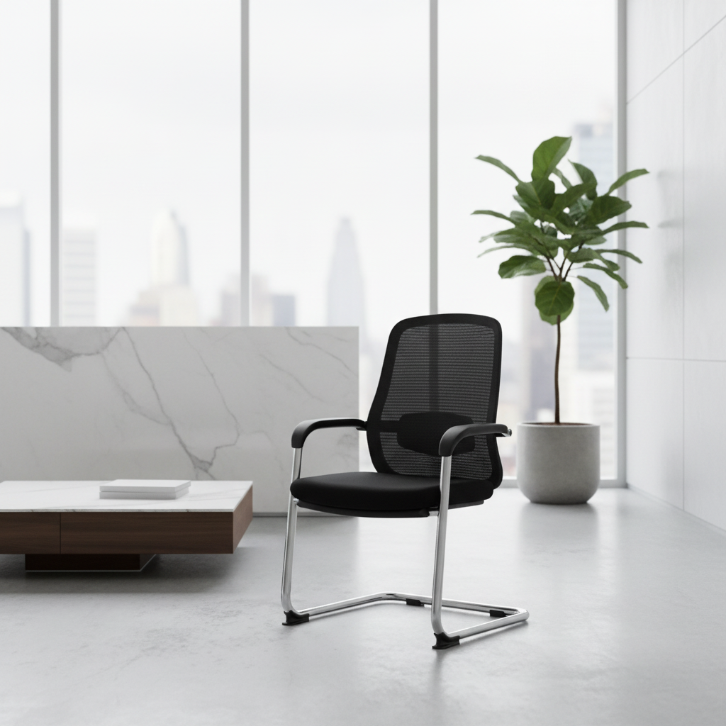 Mesh Visitor Chair for Office Reception in Dubai & UAE – Chrome Base | IH 202 | INFINI HOMES