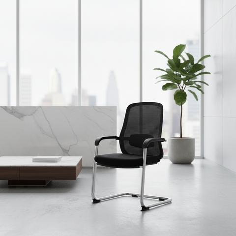 Mesh Visitor Chair for Office Reception in Dubai & UAE – Chrome Base | IH 202 | INFINI HOMES