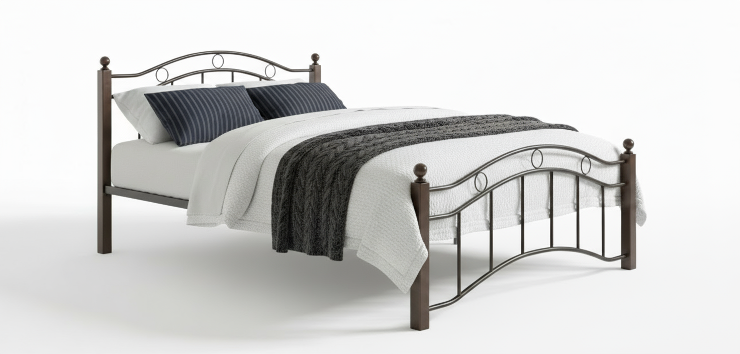 Heavy Duty Wooden Steel Bed Frame UAE | Twin Size Mahogany Bed | Dubai Abu Dhabi Sharjah